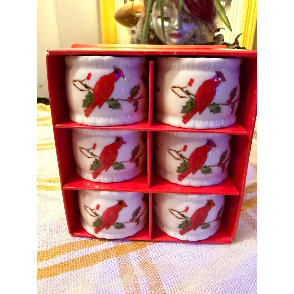 VTG Lefton Cardinal Napkin Holders Set 6 Mint Original Box #03041 Japan Ceramic